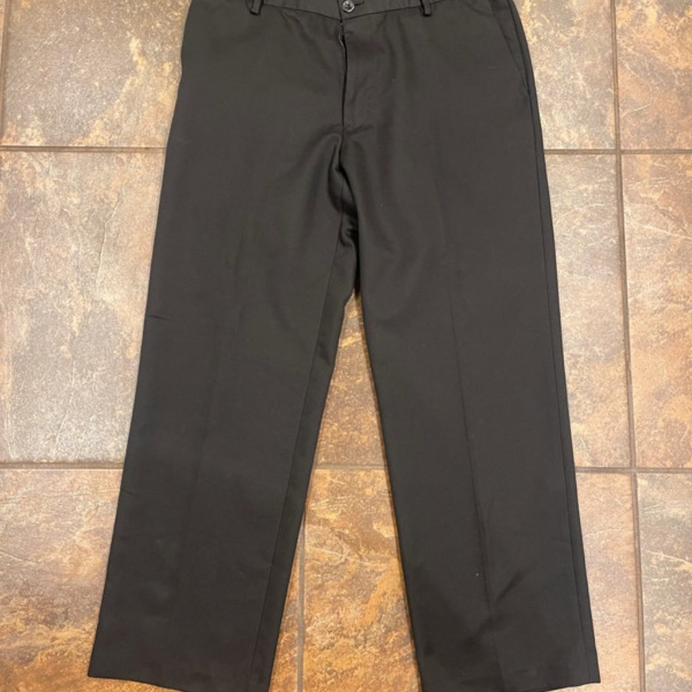 Solid black flat front dress slacks